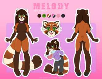 anthro chibi clothing collar color_swatch costume eyewear female glasses simple_background solo emmycrew melody_(melodicrain) ailurid mammal red_panda absurd_res hi_res model_sheet