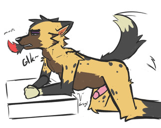 abdominal_bulge anthro black_body black_ear_tips black_fur black_nose black_tail brown_body brown_fur dipstick_ears dipstick_tail duo ear_markings erection fur genitals half-closed_eyes humanoid_genitalia humanoid_penis kneeling leg_markings male markings multicolored_ears narrowed_eyes oral_vore partially_inside penis pink_inner_ear pink_penis red_tail_tip rumbling_stomach socks_(marking) solo_focus swallowing tail tail_markings tail_motion tailwag vore white_tail_tip dolcemaws animal_crossing nintendo kyle_(animal_crossing) canid canine canis mammal wolf