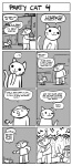 2009 ambiguous_gender balloon cake clothing comic confetti cooking dancing dessert dialogue domestic_cat duo english_text felid feline felis feral food hat headgear headwear hi_res human humor inflatable kitchen male mammal meme monochrome music musical_note musical_symbol nedroid party party_cat party_hat pun quadruped series_(disambiguation) speech_bubble symbol tail text