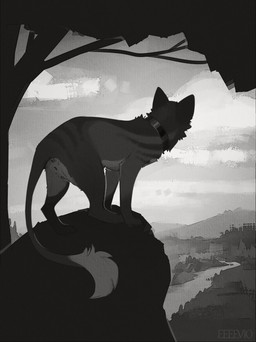 anus butt collar covering covering_crotch covering_vulva digitigrade female female_feral feral fur genitals landscape pouch_(anatomy) quadruped silver_(metal) solo standing eeeevio sekhmetha canid canine fox hybrid mammal digital_drawing_(artwork) digital_media_(artwork) greyscale hi_res monochrome