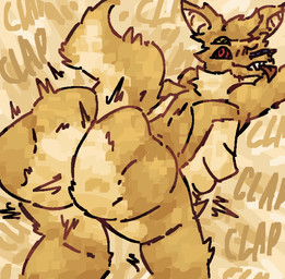 4_eyes anthro ass_clapping bat_ears big_butt blush blush_lines butt clap_(sound_effect) emanata fluffy fluffy_tail fur looking_at_viewer looking_back male multi_eye neck_tuft nude one_eye_closed rear_view smile solo tail tongue tongue_out tuft twerking wings wink yellow_body yellow_fur scaliescum autumn_cobalt_lucke aliasing digital_media_(artwork) hi_res portrait three-quarter_portrait