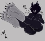 5_toes anthro big_breasts big_feet black_body breasts claws disembodied_hand feet female grey_feet huge_breasts humanoid_feet plantigrade simple_background smile solo text thick_thighs toes itsnotaphasemom the_backrooms smiler_(the_backrooms) english_text hi_res signature