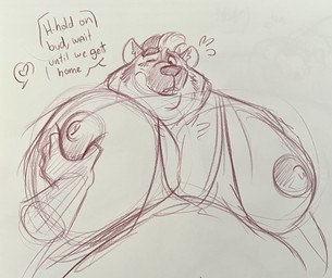 5_fingers ambiguous_gender anthro areola big_moobs big_nipples bodily_fluids clothed clothed_anthro clothed_male clothing dialogue disembodied_hand duo eyebrows faceless_character fingers flying_sweatdrops fur hair hand_on_another's_chest heart_symbol humanoid_hands looking_down looking_down_at_another male male/ambiguous male_anthro male_focus moobs nipples obese obese_anthro obese_male one_eye_closed open_mouth overweight overweight_anthro overweight_male shirt solo_focus speech_bubble sweat sweatdrop talking_to_another tank_top text topwear uniparasite sebastien_grainger american_badger badger mammal mustelid musteline english_text hi_res sketch