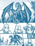 2015 animal_humanoid armor blue_and_white comic conditional_dnp dragon female feral group hair human humanoid hybrid keiren_(twokinds) madam_reni_(twokinds) male mammal monochrome mythological_creature mythological_scalie mythology outside sarah_(twokinds) scalie simple_background sketch tail tail_motion tailwag tom_fischbach twokinds white_background