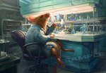 biped brown_body brown_fur chair clothing coat detailed_background fur furniture inside lab_coat laboratory laboratory_equipment microscope pink_nose sample scientific_instrument sitting solo topwear nejumipro mammal murid murine rat rodent 2024 hi_res