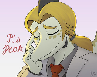 anthro biped blonde_hair clothed clothed_anthro clothed_male clothing eyebrows eyes_closed fingers gradient_background grey_clothing grey_topwear hair happy humanoid_hands long_hair male markings necktie ponytail raised_inner_eyebrows simple_background smile solo spots spotted_markings suit_jacket tan_body text topwear wings yellow_body ok-nobody-3893 cavemanon_studios i_wani_hug_that_gator iadakan prehistoric_species pterosaur reptile scalie 2025 5:4 artist_name bust_portrait colored english_text portrait shaded