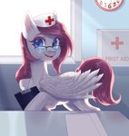 absurd_res astral_heart clipboard clock clothing desk equid equine eyewear female feral first_aid_kit furniture glasses hasbro hat headgear headwear helemaranth hi_res holding_clipboard holding_object looking_aside mammal medical_instrument my_little_pony mythological_creature mythological_equine mythology nurse nurse_clothing nurse_hat nurse_headwear office paper pegasus red_cross scientific_instrument solo table wall_clock wings
