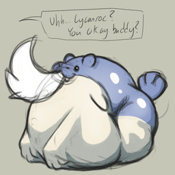 abdominal_bulge body_in_mouth body_inside_body duo oral_vore prey_outline size_difference slurping_tail smaller_pred vore arkailart nintendo pokemon generation_3_pokemon generation_7_pokemon lycanroc pokemon_(species) spheal 1:1 absurd_res hi_res