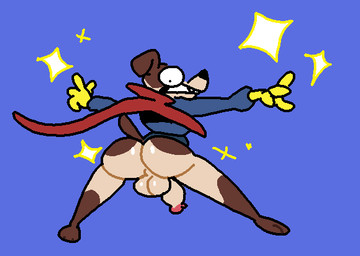 anthro balls big_butt big_penis black_eyes black_nose blue_background blue_clothing blue_jacket blue_topwear bottomless brown_body brown_ears brown_fur brown_tail butt cape clothed clothing fur genitals gloves handwear jacket looking_back male multicolored_body multicolored_fur partially_clothed penis pose rear_view red_cape red_clothing simple_background solo sparkles standing star surprised tail tan_body tan_fur teeth thick_thighs topwear two_tone_body two_tone_fur yellow_clothing yellow_gloves yellow_handwear superiorfox image_comics invincible_(image_comics) seance_dog_(invincible) canid canine canis domestic_dog mammal 2023 digital_media_(artwork)