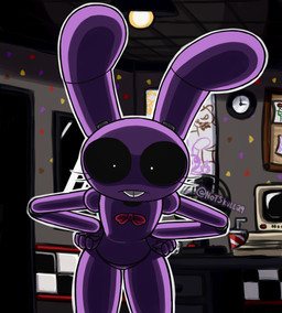 anthro beverage black_sclera blank_stare board bow_(feature) bow_tie buckteeth checkered clock computer crossgender detailed_background doorway electric_fan electronics eyelashes female furniture hands_on_hips leaning leaning_forward leaning_on_self looking_at_viewer looking_down machine mechanical_parts mtf_crossgender poster pupils purple_body red_bow_tie shadow table teeth wall_clock white_pupils notaskull29 five_nights_at_freddy's scottgames bonnie_(fnaf) weaver_bonnie animatronic lagomorph leporid mammal rabbit robot 2025 shaded watermark