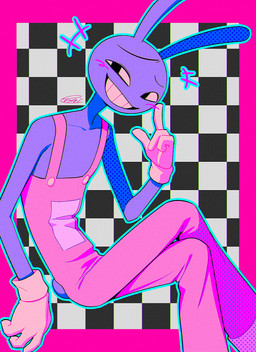 anthro clothed clothing gloves handwear male smile smirk solo yellow_clothing yellow_gloves yellow_handwear enaic31 glitch_productions the_amazing_digital_circus jax_(tadc) lagomorph leporid mammal rabbit absurd_res hi_res