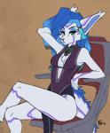 anthro big_ears biped blue_hair breasts chair cleavage clothed clothing collar crossed_legs eyeshadow female fur furniture green_eyes hair looking_at_viewer machine makeup simple_background sitting solo white_body white_fur conditional_dnp fluff-kevlar zeta_(fluff-kevlar) android kleika robot robot_anthro 2017 digital_media_(artwork)