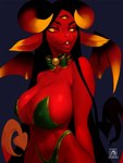 3_eyes big_breasts breasts clothed clothing female multi_eye not_furry red_body solo yurai demon demon_humanoid humanoid hi_res