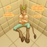 3d_background anthro clothing color_coded color_coded_speech_bubble color_coded_text dialogue first_person_view hooves male padded_room psychiatric_hospital restraints solo speech_bubble straitjacket chokodonkey conditional_dnp choko_(chokodonkey) asinus donkey equid equine mammal 1:1 comic