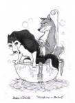 bath bathtub bubble duo feral feral_on_feral fur inside looking_pleasured male male/male scrubbing sponge tongue wet wet_body wet_fur desmondtung balto_(series) universal_studios balto steele_(balto) alaskan_malamute canid canine canis domestic_dog hybrid mammal nordic_sled_dog spitz wolf wolfdog