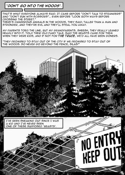 building comic_panel lore narration nature plant text text_box tree zero_pictured alphasabre comic english_text greyscale hi_res monochrome story