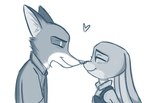 anthro boop duo eyes_closed female heart_symbol male male/female nose_boop nose_to_nose touching_noses percibey disney zootopia judy_hopps nick_wilde canid canine fox lagomorph leporid mammal rabbit red_fox true_fox blue_and_white monochrome