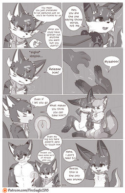 anthro asphyxiation bell bodily_fluids choking collar cum cum_on_body cum_on_face dialogue female genital_fluids group hug male profanity scarf staff tail text senz nia_(senz) sean_(senz) canid canine canis fox iradeon mammal wolf comic english_text hi_res url