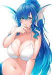 big_breasts blood blue_hair bodily_fluids breasts cleavage clothed clothing female fingers hair long_hair simple_background solo split_form white_background suruga_(xsurugax) animal_humanoid humanoid marine marine_humanoid merfolk hi_res