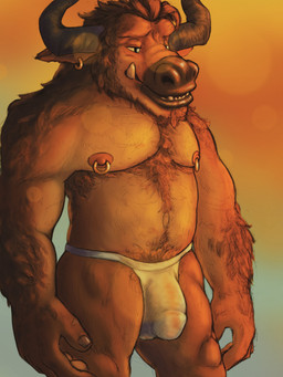 anthro armpit_hair balls beard belly biped black_nose body_hair brown_body brown_fur brown_hair brown_skin bulge chest_hair clothed clothing ear_piercing facial_hair fur genitals hair hairy happy horn humanoid_genitalia humanoid_penis male muscular muscular_anthro muscular_male nipple_piercing nipples open_mouth pecs penis piercing simple_background sky slightly_chubby smile snout solo standing sunny sunset teeth translucent translucent_clothing translucent_underwear underwear warm durkdurchest_(artist) bovid bovine cattle mammal 2018 3:4 absurd_res digital_media_(artwork) hi_res portrait