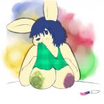 anthro big_breasts breasts clothed clothing clothing_lift female fur holidays looking_at_viewer nipples paint simple_background smile solo strobe-totem_(artist) animal_crossing easter nintendo pippy_(animal_crossing) lagomorph leporid mammal rabbit 1:1 2017