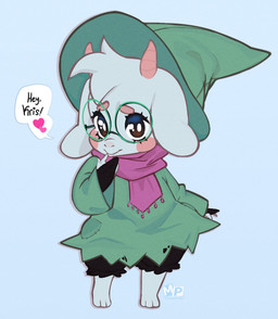 2_horns 3_toes ambiguous_gender anthro barefoot blush clothed clothing dialogue eyewear feet femboy fingers floppy_ears fur glasses hair hat headgear headwear heart_symbol horn looking_at_viewer male pink_horn pink_scarf scarf simple_background smile smiling_at_viewer solo speech_bubble standing text toes topwear white_body white_fur white_hair mahmapuu deltarune undertale_(series) ralsei bovid caprine darkner goat mammal 2021 digital_media_(artwork) english_text hi_res