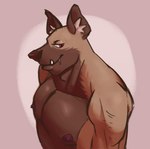 anthro deltoids facial_scar fangs inner_ear_fluff lip_scar looking_back male muscular nipples red_eyes scar solo teeth tuft hyena mammal absurd_res hi_res