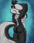 2012 abs anthro back_muscles bangs big_tail biped black_body black_fur bubble_butt bulging_butt butt colored detailed digital_drawing_(artwork) digital_media_(artwork) digital_painting_(artwork) fluffy fluffy_tail fur hair hair_over_eyes looney_tunes male mammal mephitid multicolored_body multicolored_fur muscular muscular_anthro muscular_male nude pecs pinup pitu_le_pew pose rear_view ribs shaded skunk solo spine stevethedragon striped_skunk tail two_tone_body two_tone_fur warner_brothers white_body white_fur white_hair