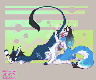 animal_genitalia animal_vulva anthro anthro_on_taur blue_body blue_fur blue_nose blue_pawpads blush bound breasts canine_genitalia canine_vulva chastity_cage chastity_cage_only chastity_device chastity_device_only cunnilingus dipstick_tail duo eyes_closed feet female fingerless_(marking) fur genitals hair heart_symbol herm intersex markings nipples nude nude_female oral pawpads paws sex sheath tail tail_markings toeless_(marking) vaginal vulva wearing_chastity_cage wearing_chastity_device araivis-edelveys ithilwen_galanodel viridian_dawn canid canine canis gindo hybrid mammal taur wolf 2025 hi_res