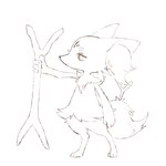 3_toes 4_fingers anthro black_nose cheek_tuft chest_tuft comparing facial_tuft feet female fingers inner_ear_fluff simple_background solo stick toes tuft white_background aishasoup nintendo pokemon braixen canid generation_6_pokemon mammal pokemon_(species) 1:1 hi_res sketch