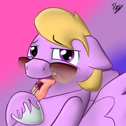 aviator_glasses bedroom_eyes blonde_hair candy dessert eyewear feathered_wings feathers feral food food_fetish fur glasses hair half-closed_eyes holding_candy holding_food holding_lollipop holding_object licking lollipop looking_at_viewer male narrowed_eyes purple_body purple_eyes purple_fur seductive simple_background smile solo suggestive suggestive_food tongue tongue_out wing_boner wings potes hasbro my_little_pony mythology fan_character equid equine mammal mythological_creature mythological_equine pegasus 1:1 2014 low_res source_request