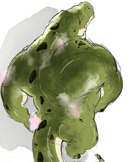ambiguous_gender anthro bathing blush blush_lines countershade_arms countershade_face countershade_neck countershade_tail countershading dorsal_ridge eyes_closed flesh_fang green_body mouth_closed multicolored_body nude nude_anthro nude_male rear_view simple_background snout solo tail tail_ridge tan_body tan_countershading two_tone_body white_background teseirei koda_(teseirei) crocodilian reptile scalie 2025 absurd_res digital_drawing_(artwork) digital_media_(artwork) full-length_portrait hi_res portrait male_(lore)