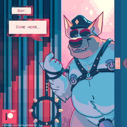 accessory anthro arm_hair black_clothing black_collar black_harness black_hat black_headwear body_hair clothing cock_ring collar front_view fur gloves_(marking) harness hat headgear headwear holding_leash holding_object jewelry leash male male_anthro markings navel necklace nipple_piercing nipple_ring nipples nude obese obese_anthro obese_male orange_body orange_fur overweight overweight_anthro overweight_male patreon_logo penis_accessory penis_jewelry piercing pink_nipples ring_piercing smile solo speech_bubble spiked_collar spikes standing text white_body white_fur chocolateandmilk patreon richard_(chocolateandmilk) canid canine canis domestic_dog mammal 1:1 english_text hi_res url