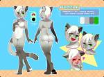 anthro biped blush breasts butt ear_piercing eyes_closed featureless_breasts featureless_crotch female hair nude piercing simple_background solo standing text rekuuhh puzzle_(pancakemafia) felid mammal english_text model_sheet multiple_images