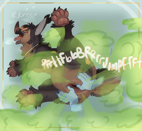 animal_genitalia bodily_fluids cloaca dipstick_tail disembodied_hand fart fart_cloud fart_fetish feral gaping gaping_cloaca genital_fluids genitals ghost_hand green_fart_cloud markings nude open_mouth pawpads paws presenting solo spread_legs spreading tail tail_markings text tongue tongue_out pariahpuppy digital_extremes tencent warframe korwin kubrow absurd_res hi_res