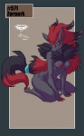 2011 anthro anthrofied biped breasts canid canine claws collaboration female generation_5_pokemon hair hashtag id_number kneeling long_hair looking_at_viewer mammal mingchee nintendo nipples notorious84 nude number pinup pokemon pokemon_(species) pokemorph pose solo species_name text the_pokedex_project zoroark