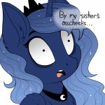 ambiguous_form blue_body blue_feathers blue_fur blue_hair collar cosmic_hair crown ethereal_hair feathered_wings feathers female fur hair headgear horn inner_ear_fluff profanity pseudo_hair shocked solo text tiara tuft wide_eyed wings evehly friendship_is_magic hasbro my_little_pony mythology princess_luna_(mlp) equid equine mammal mythological_creature mythological_equine winged_unicorn 1:1 2017 bust_portrait digital_media_(artwork) english_text portrait reaction_image