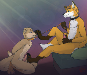 animal_genitalia animal_penis anthro blue_eyes brown_body brown_claws brown_ear_tips brown_feet brown_fur brown_hair brown_paws canine_genitalia canine_penis claws collar dipstick_ears dipstick_tail duo ear_markings feet foot_fetish foot_lick foot_play footjob fur genitals hair humanoid_genitalia humanoid_penis leash leash_pull licking male male/male markings masturbation multicolored_ears multicolored_tail orange_body orange_fur penile penis pink_penis sex tail tail_markings tan_body tan_fur tongue white_chest white_markings white_snout white_tail_tip larva_art dingus_(character) foxbrush_tailwag canid canine fox mammal mustelid otter red_fox true_fox absurd_res hi_res