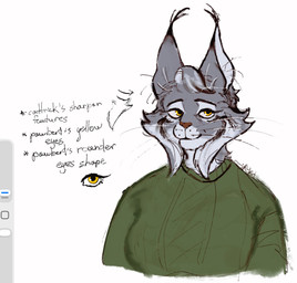 anthro art_program_in_frame clothed clothing ear_tuft eyelashes fan_designs female fur green_clothing green_sweater green_topwear grey_body grey_fur solo sweater text topwear tuft yellow_eyes chanxaki disney zootopia unnamed_character canada_lynx felid feline lynx mammal 2026 digital_media_(artwork) english_text hi_res mother_(lore) parent_(lore)