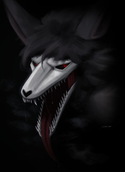 ambiguous_gender black_body black_fur bodily_fluids bone ears_up feral fur long_tongue looking_at_viewer open_mouth red_eyes saliva saliva_string simple_background skull skull_head solo tongue litehase scp_foundation scp-1471-a headshot_portrait hi_res portrait