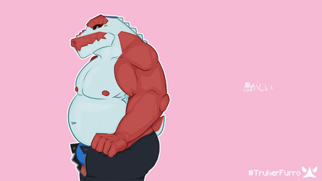 5_fingers afterimage anthro areola armpit_showing back_spines belly belly_overhang big_bulge biped black_bottomwear black_claws black_clothing black_pants black_sclera blue_clothing blue_underwear bottomwear bottomwear_down bubble_butt bulge butt claws clothed clothing countershade_back countershade_face countershade_tail countershade_torso countershading dancing eyebrows facial_markings fingers flesh_fang front_view hands_behind_head head_markings head_tilt huge_bulge jagged_mouth logo looking_at_viewer looking_back lyrics male male_anthro markings mouth_closed multicolored_body musclegut muscular muscular_anthro muscular_male music music_video navel nipples non-mammal_nipples outline overweight overweight_anthro overweight_male pants pants_down pants_grab partially_clothed partially_clothed_anthro partially_clothed_male pink_background presenting presenting_bulge presenting_hindquarters pupils raised_arms rear_view red_areola red_body red_eyebrows shaking_butt short_tail side_view simple_background slit_pupils solo spines tail text topless two_tone_body underwear unzipped white_belly white_body white_countershading white_outline yellow_eyes zipper sound_warning truher cevio iyowa kyu-kurarin nintendo pokemon dante_(truher) fan_character crocodilian generation_9_pokemon pokemon_(species) reptile scalie skeledirge 16:9 2025 animated animation_meme artist_logo artist_name background_music hi_res japanese_audio japanese_text meme short_playtime sound video widescreen
