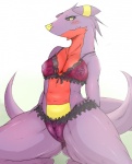 anthro anthrofied blush bra breasts cleavage clothed clothing digital_media_(artwork) dragon female garchomp geiru_mirua generation_4_pokemon genitals hi_res lingerie long_tail looking_at_viewer mythological_creature mythological_scalie mythology navel nintendo non-mammal_breasts panties pokemon pokemon_(species) pokemorph pussy scalie seductive simple_background skimpy solo spread_legs spreading tail thick_thighs translucent translucent_clothing underwear white_background yellow_eyes