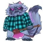 anthro axe barefoot biped black_nose bottomless clothed clothing dress_shirt eyebrows facial_hair feet fluffy fluffy_tail front_view fur grey_body grey_fur grey_tail holding_axe holding_object male melee_weapon mustache pattern_clothing pattern_shirt pattern_topwear pink_inner_ear pink_sclera plaid plaid_clothing plaid_shirt plaid_topwear semi-anthro shirt simple_background snaggle_tooth solo standing tail topwear weapon white_background ekoryia dreamworks kipo_and_the_age_of_wonderbeasts netflix yumyan_hammerpaw domestic_cat felid feline felis mammal 2021 full-length_portrait portrait signature