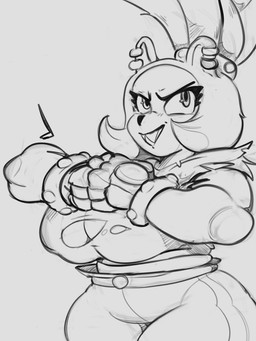 anthro belt big_breasts bottomwear bracelet breasts cleavage clothed clothing eyelashes female fists_together jewelry muscular muscular_anthro muscular_female pants sharp_teeth shirt solo studded_bracelet studded_jewelry studs teeth topknot topwear torn_clothing torn_shirt torn_topwear wide_hips dubetta. idw_publishing sega sonic_the_hedgehog_(comics) sonic_the_hedgehog_(idw) sonic_the_hedgehog_(series) surge_the_tenrec afrosoricid mammal tenrec 3:4 hi_res monochrome sketch