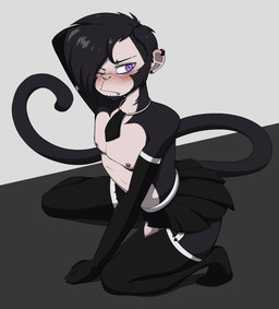 anthro blush bottomwear clothing footwear long_tail male necktie piercing skirt socks solo tail arume_lux jace_(arume_lux) atelid haplorhine mammal monkey new_world_monkey primate spider_monkey absurd_res hi_res