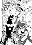 abs action_pose anthro biped claws dialogue fangs finger_claws fur hair male melee_weapon muscular muscular_anthro muscular_male pose solo speech_bubble sword teeth weapon piti_yindee hank_howell_(piti_yindee) canid canine canis lagomorph leporid mammal rabbit wolf absurd_res comic digital_drawing_(artwork) digital_media_(artwork) greyscale hi_res monochrome