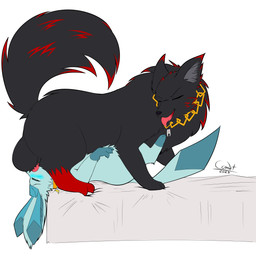 69_position animal_genitalia animal_penis balls bed big_balls big_butt black_body black_fur blue_blush blue_body blue_eyes blue_fur blush butt canine_genitalia canine_penis chain collar deep_throat duo eyes_closed fellatio feral fluffy fluffy_tail fur furniture genitals gold_(metal) gold_chain knot knotting leg_markings looking_back lying male male/male male_on_bottom male_on_top markings narrowed_eyes on_back on_bed on_bottom on_top open_mouth oral oral_knotting oral_penetration penetration penile penis sex sheath simple_background size_difference socks_(marking) squint tail tongue tongue_out cyber_comet nintendo pokemon artyom_(thebonemaker) black_the_wolf canid canine canis eeveelution generation_4_pokemon glaceon mammal pokemon_(species) wolf 1:1 absurd_res hi_res