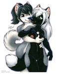 2021 anthro barely_visible_genitalia barely_visible_pussy black_hair blue_eyes breasts canid canine canis dipstick_tail domestic_dog duo female female/female fox fur genitals gloves_(marking) green_eyes grey_body grey_fur hair hand_on_breast husky inner_ear_fluff kyra_(invasormkiv) looking_at_another looking_back looking_back_at_another looking_back_at_partner mammal markings michele_light multicolored_body multicolored_fur multicolored_tail nipples nordic_sled_dog nude open_mouth ponytail pussy red_fox signature silver_fox simple_background spitz star_(marking) tail tail_markings trish_(invasormkiv) true_fox tuft two_tone_body two_tone_fur white_background white_hair