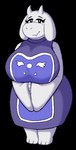 anthro barefoot big_breasts breasts chibi clothing curvy_figure cute_fangs delta_rune_(emblem) dress fangs feet female floppy_ears fur horn huge_breasts large_sleeves looking_at_viewer lop_ears robe smile solo symbol teeth voluptuous white_body white_fur fimif undertale undertale_(series) toriel bovid caprine goat mammal monster alpha_channel