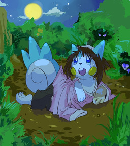 ambiguous_gender big_tail blue_body blue_fur brown_hair clothing cloud female feral full_moon fur glowing glowing_eyes group growth hair moon night outside oversized_clothing plant purple_body purple_fur scared shrinking shrub size_transformation solo spikes spikes_(anatomy) squirrel_tail star tail tail_growth tail_growth_in_pants transformation white_body white_fur yellow_cheeks 88po shin88po nintendo pokemon generation_1_pokemon generation_4_pokemon human mammal pachirisu pokemon_(species) rattata